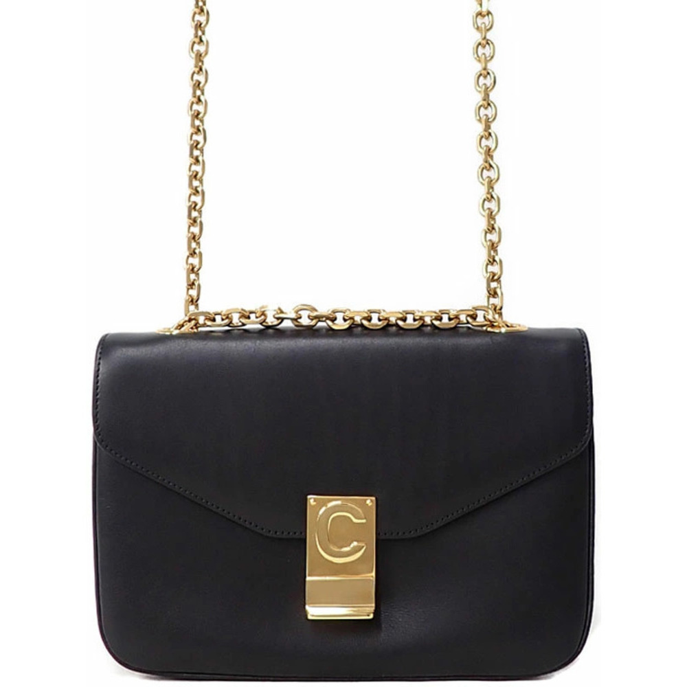 Celine C Bag calfskin leather Chain Shoulder Bag Black